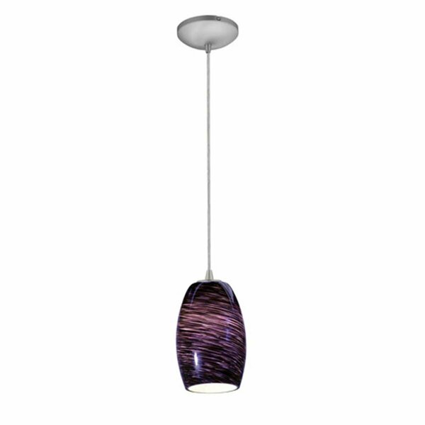 Bae Systems 28078-1C-BS-PLS 1 Light Cone Glass Pendant in Brushed Steel with Purple Swirl Glass 28078-1C-BS/PLS